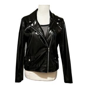 Women's Black Boohoo Jenna Biker Jacket Size 4 Polyurethane